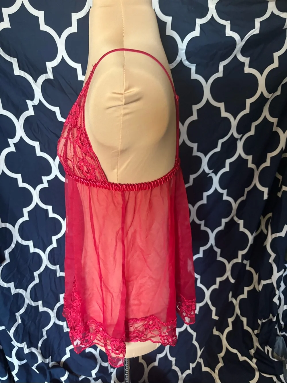 Frederick's of Hollywood Red Lace Sheer Babydoll Chemise
